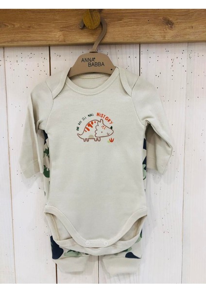 Dinozor Desenli Kapüşonlu Hırka Çıtçıtlı Uzun Kol Zıbın Kamuflaj Pantolon Bebek 3'lü Takım fiyatları