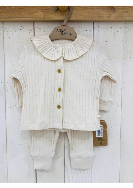 Yakalı Önden Düğmeli Uzun Kollu Bebek 2'li Kaşkorse Takım