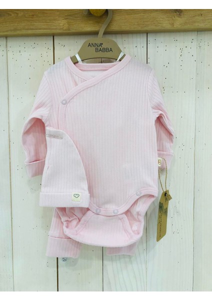 Kaşkorse Yenidoğan Bebek Şapka Çıtçıtlı Zıbın Pantolon 3'lü Set