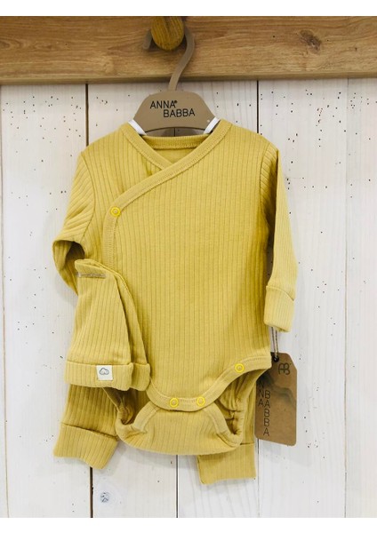 Kaşkorse Yenidoğan Bebek Şapka Çıtçıtlı Zıbın Pantolon 3'lü Set