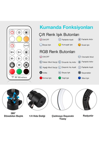 Ring Fill Light LED Halka Işık Stüdyo-Tiktok-Yayıncı Kiti Rgb Sürekli Işık 110CM Çantalı Işık Seti Tripod