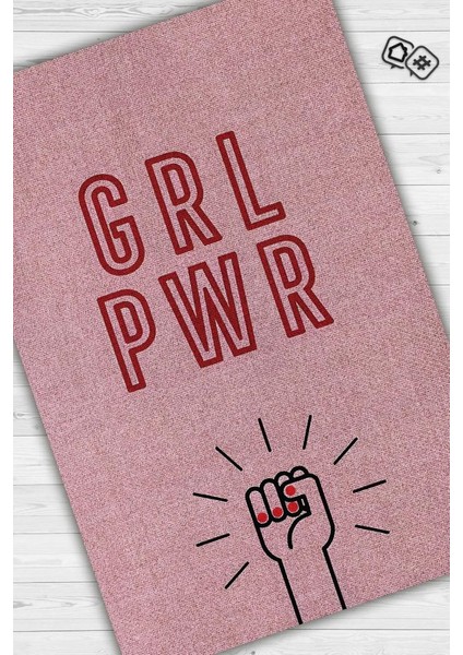 Grl Pwr Pamuklu Dokuma Tabanlı Yıkanabilir Dekoratif Halı