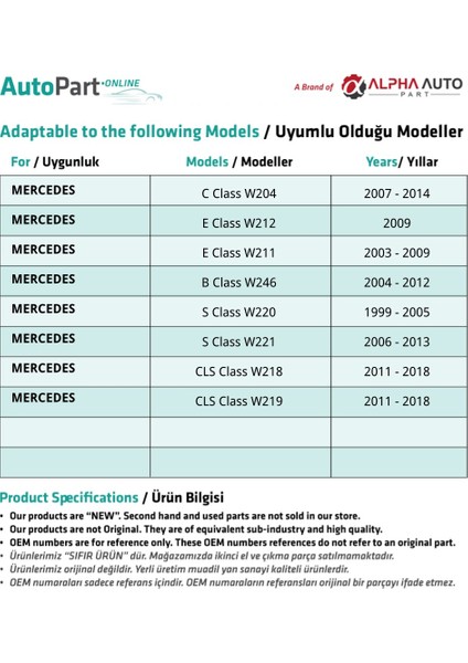 Mercedes C Class W204 Için Havalandırma Hortum Ucu