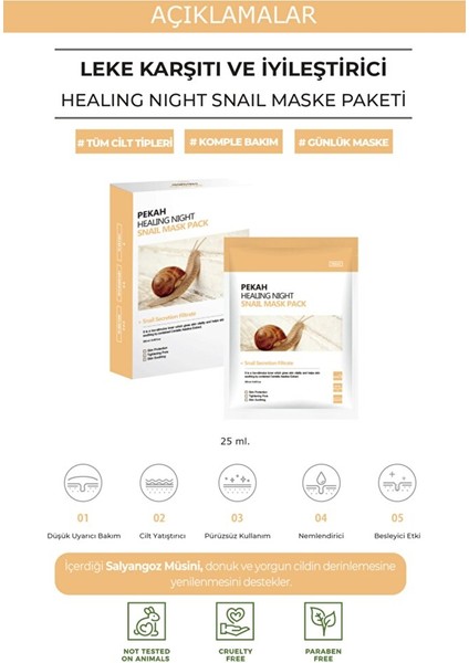 PEKAH 16 Peptit Ve Snail Müsini İçeren Healing Snail Yüz Maskesi