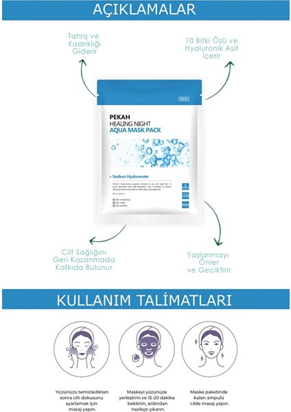 PEKAH 10 Bitki Özü ve Hyalüronik Asit Içeren Nemlendirici Besleyici Tazeleyici Yüz Maskesi