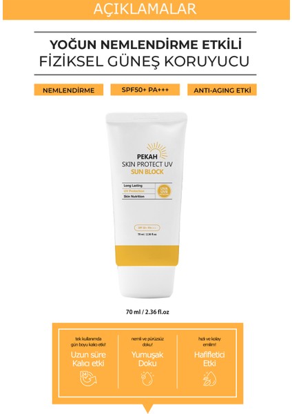 PEKAH Yoğun Nemlendirme Etkili Fiziksel Güneş Koruyucu 70ml Skin Protect UV Sun Block