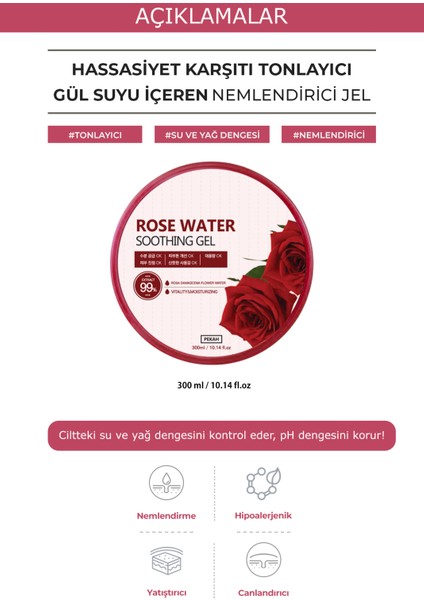 PEKAH Gül Suyu İçeren Hassasiyet Karşıtı Tonlayıcı ve Nemlendirici Jel 300ml Rose Water Soothing Gel