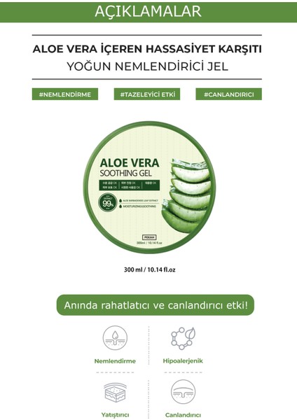 PEKAH Aloe Vera İçeren Hassasiyet Karşıtı Yoğun Nemlendirici Jel 300ml Aloe Vera Soothing Gel