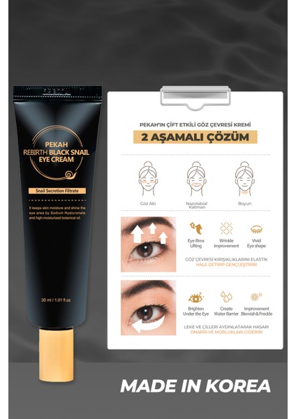 PEKAH Salyangoz Özlü Koyu Halka ve Morluk Karşıtı Anti-aging Göz Kremi 30ml Black Snail Eye Cream