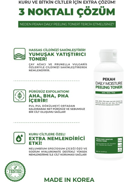 PEKAH AHA-BHA İçeren Günlük Kullanıma Uygun Peeling Etkili Tonik 250ml (Büyük Boy)