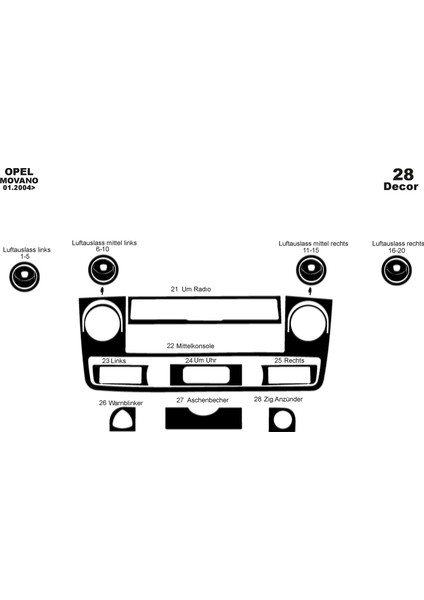 Meriç® Renault Master Ön Torpido Kaplama Maun 28 Parça 2004-2009