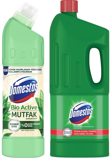 Çamaşır Suyu Bio Active Mutfak Maksimum Hijyen 750 ml + Domestos Çam Ferahlığı 1850ML