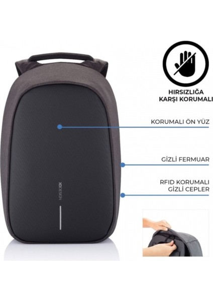Bobby Hero Unisex Suya Dayanıklı Hırsızlık Önleyici Tasarım Usb Şarj Girişli Akıllı Sırt Çantası - 11,5 L