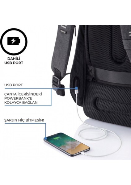 Bobby Hero Unisex Suya Dayanıklı Hırsızlık Önleyici Tasarım Usb Şarj Girişli Akıllı Sırt Çantası - 11,5 L
