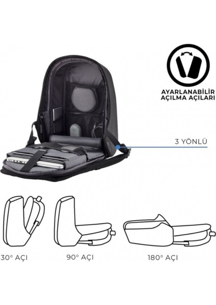 Bobby Hero Unisex Suya Dayanıklı Hırsızlık Önleyici Tasarım Usb Şarj Girişli Akıllı Sırt Çantası - 11,5 L