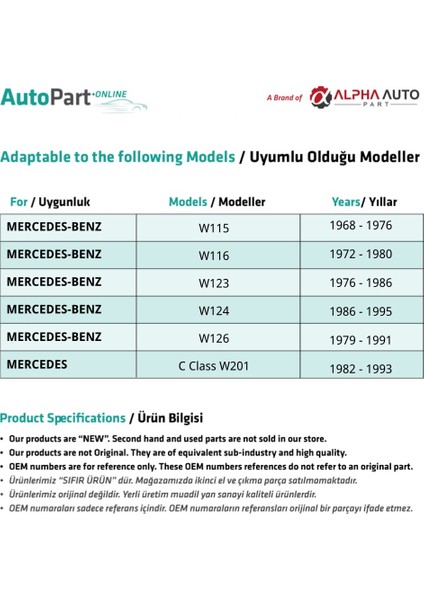 Alpha Auto Part Mercedes Benz W115,W116 Için Ayna Ayar Kolu