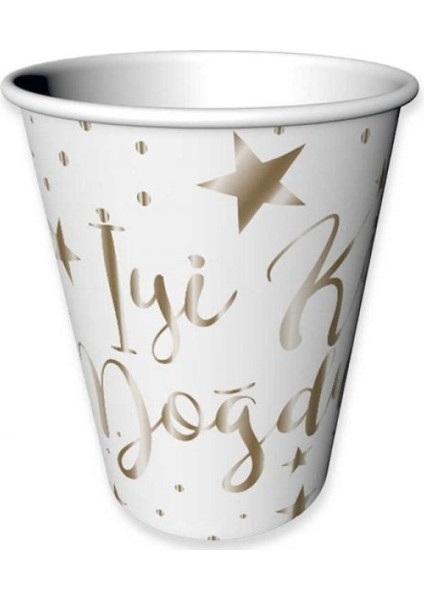 Gold Yaldızlı Iyi Ki Doğdun Baskılı Karton Beyaz Bardak