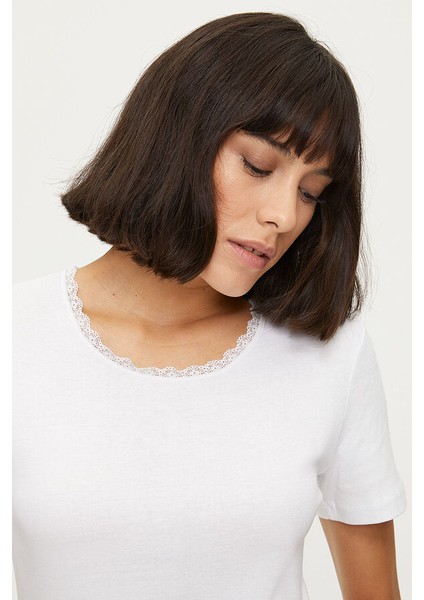 1032 Pamuk Dantelli 2li Kadın Fanila Tişört modelleri