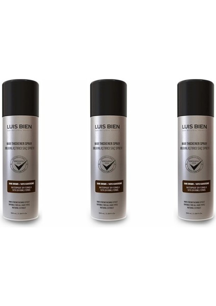 3 Adet Hair Fiber Dolgunlaştırıcı Saç Spreyi Koyu Kahve - 3 x 100 ml