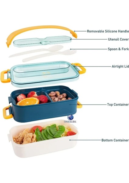 Iki Katlı 1400 ml Paslanmaz Çelik Kolay Kilitlenir Sefer Tası -Yemek Kutusu
