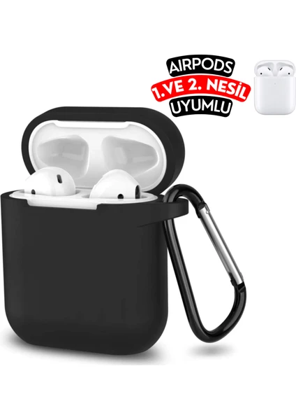 Airpods 1. ve 2. Nesil Uyumlu Kopçalı Koruyucu Silikon Kılıf, Airpods 1/2 Darbeye Dayanıklı Silikon Kılıf