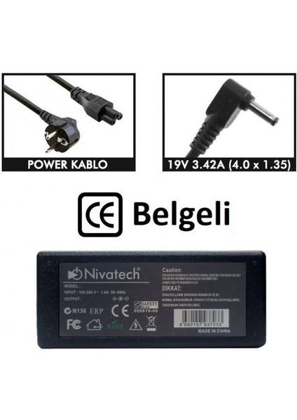 BC966 Asus 19V 3,42A (4,0*1,35MM) Notebook Adaptör