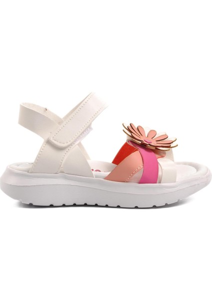 Şng 8010-P Beyaz-Fuşya-Pembe Kız Çocuk Sandalet