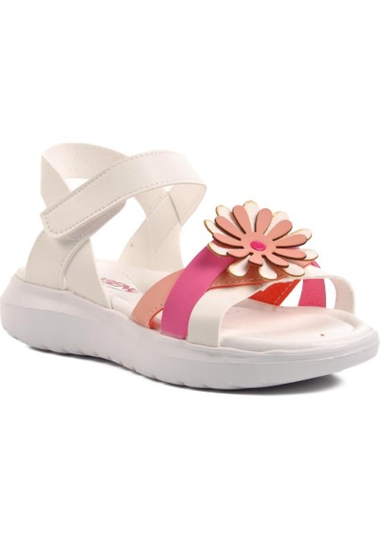 Şng 8010-F Beyaz-Fuşya-Pembe Kız Çocuk Sandalet