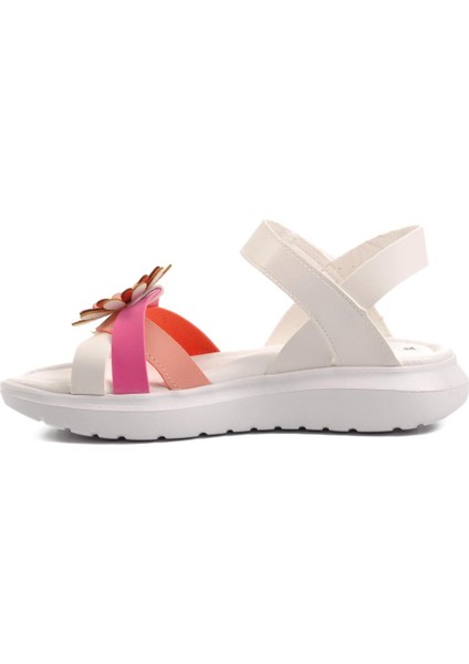 Şng 8010-F Beyaz-Fuşya-Pembe Kız Çocuk Sandalet