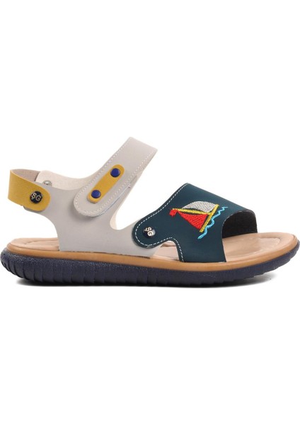 Ayakmod Şng 1540-F Lacivert Nubuk-Sarı-Krem Erkek Çocuk Sandalet