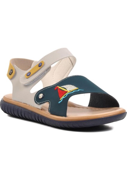 Ayakmod Şng 1540-F Lacivert Nubuk-Sarı-Krem Erkek Çocuk Sandalet
