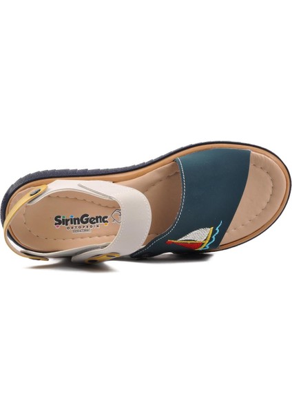 Ayakmod Şng 1540-F Lacivert Nubuk-Sarı-Krem Erkek Çocuk Sandalet