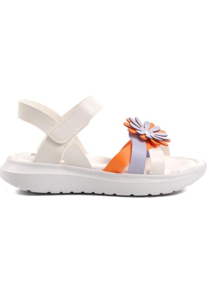 Şng 8010-F Beyaz-Turuncu Kız Çocuk Sandalet