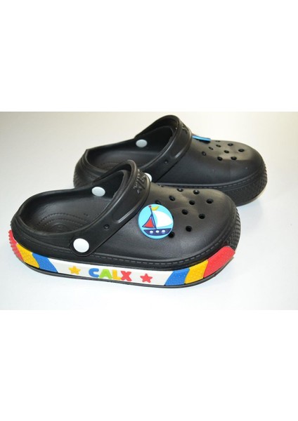 Erkek Çocuk Okul Öncesi Yelken Süslemeli Siyah Renk Eva Terlik