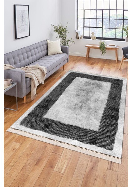 Soft Renk Püskül Detaylı Dijital Baskı Salon Halısı Yıkanabilir Kaymaz Taban Halı Yolluk