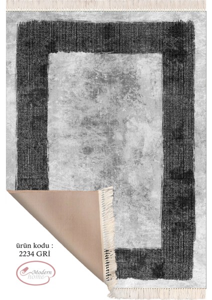 Soft Renk Püskül Detaylı Dijital Baskı Salon Halısı Yıkanabilir Kaymaz Taban Halı Yolluk