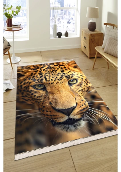 Modern Home Leopar Kaplan Desenli Dijital Baskı Kaymaz Taban Makinada Yıkanabilir Halı Yolluk