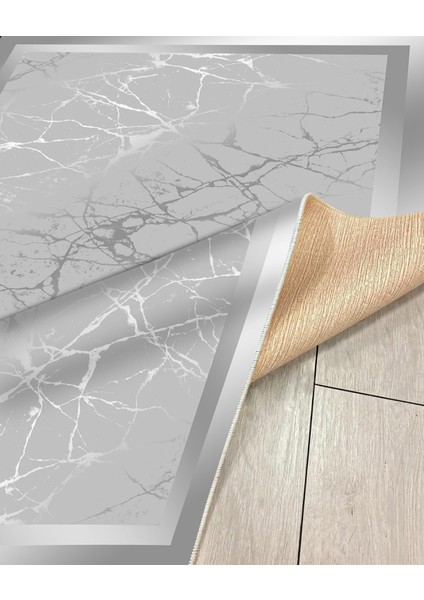 Gri Detay Çizgisel Dijital Baskı Salon Halısı Yıkanabilir Kaymaz Taban Halı Yolluk