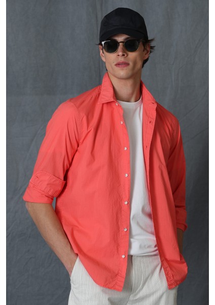 Makro Erkek Smart Gömlek Comfort Slim Fit Mercan