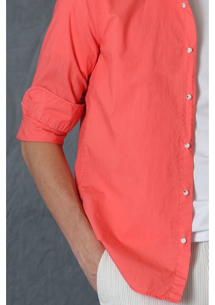 Makro Erkek Smart Gömlek Comfort Slim Fit Mercan