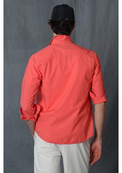 Makro Erkek Smart Gömlek Comfort Slim Fit Mercan
