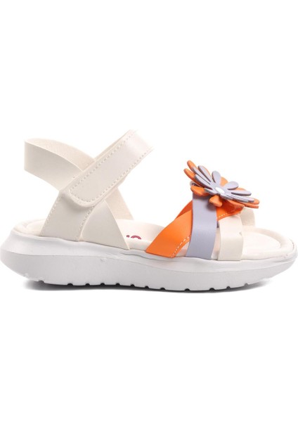 Şng 8010-P Beyaz-Turuncu Kız Çocuk Sandalet
