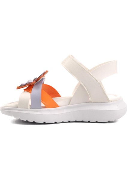 Şng 8010-P Beyaz-Turuncu Kız Çocuk Sandalet modelleri