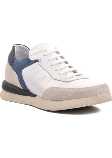 231180 Beyaz-Lacivert Içi Dışı Hakiki Deri Erkek Sneaker