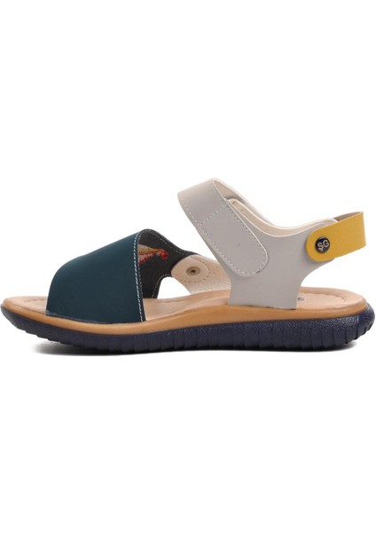 Ayakmod Şng 1540-F Lacivert Nubuk-Sarı-Krem Erkek Çocuk Sandalet