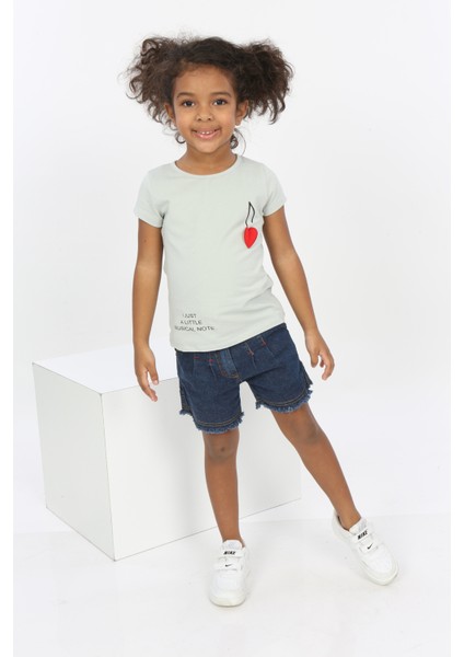 Toontoy Kız Bebek Göğsü Nota Nakışlı Yazı Baskılı Tişört