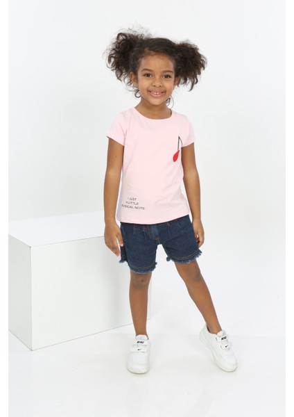 Toontoy Kız Bebek Göğsü Nota Nakışlı Yazı Baskılı Tişört