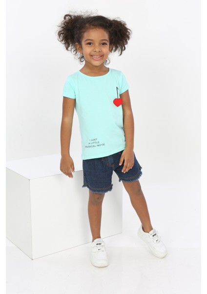 Toontoy Kız Bebek Göğsü Nota Nakışlı Yazı Baskılı Tişört