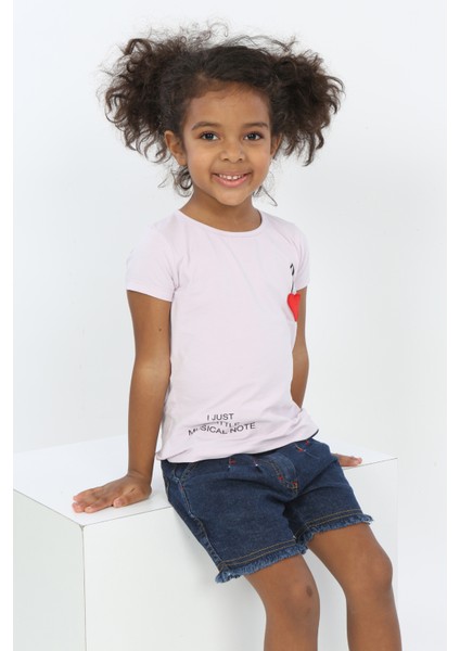 Toontoy Kız Bebek Göğsü Nota Nakışlı Yazı Baskılı Tişört modelleri