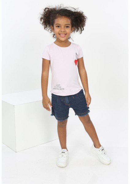 Toontoy Kız Bebek Göğsü Nota Nakışlı Yazı Baskılı Tişört